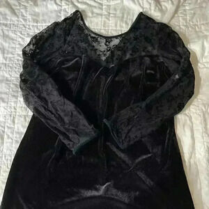 Vintage 90s gothic black velour maxi dress Ronnie Nicole ll sheer sleeves witchy